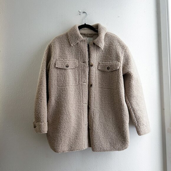 JOIE Biege Cream Sherpa Oversized Lined Teddy Jacket SZ S - Picture 3 of 9